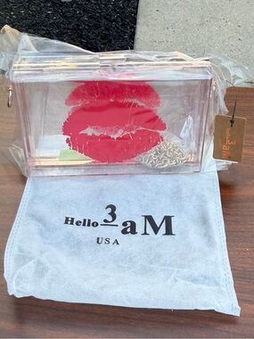 Rare Hello 3AM Clear Acrylic Red Lips Clutch Crossbody Purse – NWT